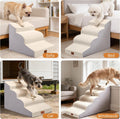 NAPWAYS Dog Stairs for Small Dogs and Cats, 19.7" H, 4-Step Curved Pet Ramp for Beds or Couches, Non-Slip Medium Pet Steps with High Density Foam, Beige