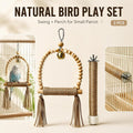 Natural Wood Bird Swing Toy with Hemp Rope Perch for Small Parrots
