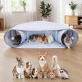 Bunny Tunnel Bed, 2-in-1 Collapsible Rabbit Guinea Pig Hideout, Blue