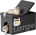 Fecuria 3-in-1 Cat Litter Box Enclosure with Odor Control, Multi-Functional Hidden Litter Box Furniture Bench, Dog Proof, Space-Saving Ottoman Cabinet with Flip-Up Lid, Storage Footrest, Dark Grey