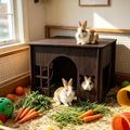 Large Sturdy Wooden Rabbit Castle Hideout with Spacious Balcony