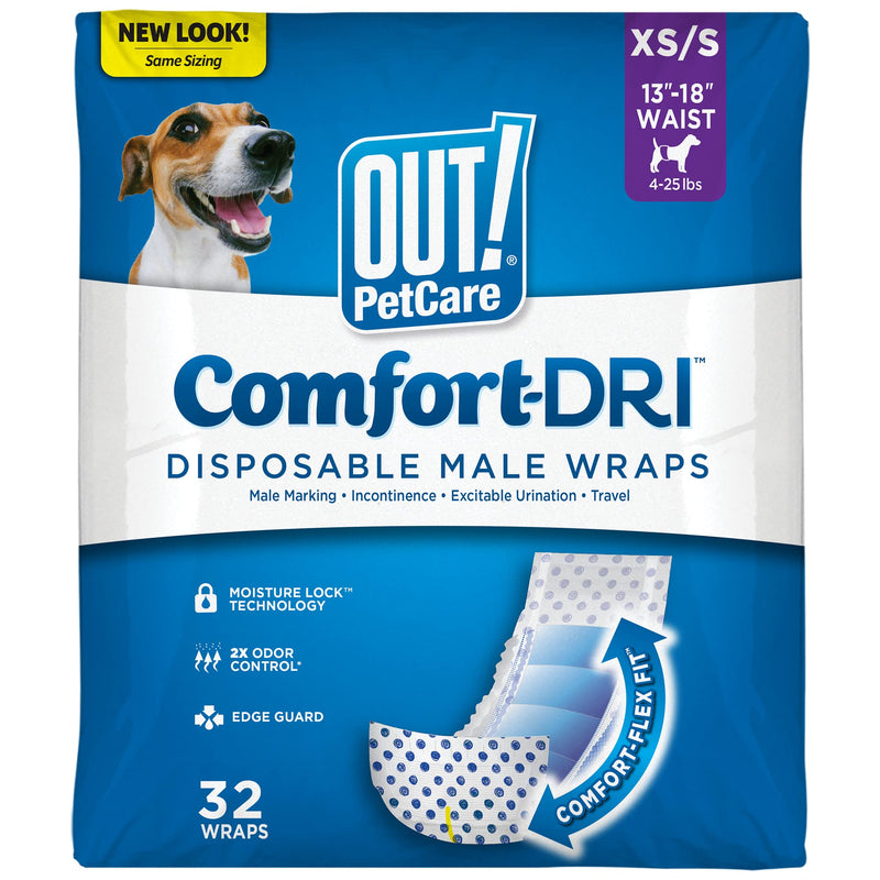 Out! PetCare Disposable Dog Diapers Male, Puppy Belly Band, Potty Training, Doggie Diapers, Belly Bands for Male Dogs, Puppy Training, Incontinence, (XS/S, 32ct)