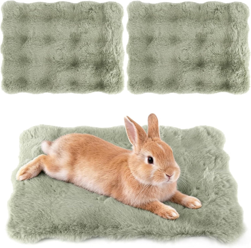 2 Pack Rabbit Mat, Soft Plush Bunny Bedding with Non-Slip Bottom, Washable Fluffy Guinea Pig Cage Liner, Small Pet Sleep