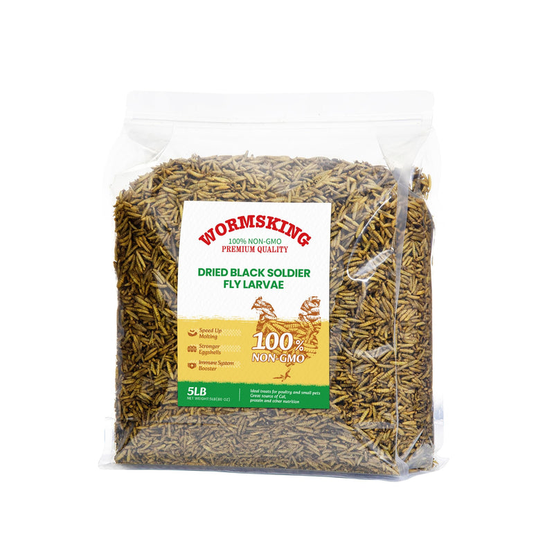 WORMSKING 5LB Dried Black Soldier Fly Larvae, More Calcium Than Dried Mealworms, High Protein Poultry Treats,Duck Food, BSFL