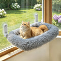 Zoratoo Cloud-Snuggle Cat Window Perch with 4-Sided Ultra-Thick & Fluffy Plush Cushion Bed, Foldable Cordless Cat Window Hammock for Window with Sturdy Metal Frame for Large Cats and Kittens (M, Gray)