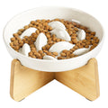 PETTOM Slow Feeder Cat Bowl with Stand, Ceramic Slow Eating Cat Bowl with Higher Edges Fish Pool Design Elevated Food Bowls for Dry and Wet Food Anti-Vomiting Puzzle Feeder for Healthy Eating Diet