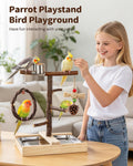 Natural Wood Bird Play Stand, Parrot Perch Playground with Feeder Cup