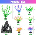 AQUANEAT Artificial Aquarium Plants, Plastic Fish Tank Decorations with Rock Cave, 8pcs