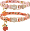 Breakaway Cat Collar with Bell, Fall Pumpkin and Maple Leaf Autumn Print, Adjustable, 2 Pack