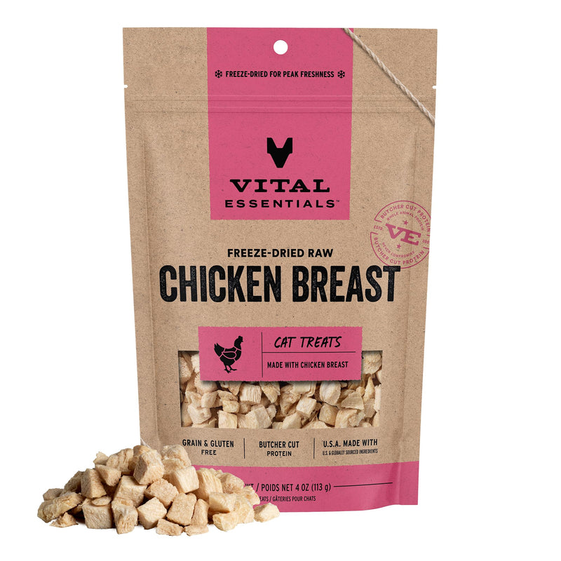 Vital Essentials Freeze Dried Cat Treats | Chicken Breast, Single Ingredient | Premium Quality | Grain Free, Healthy Treats for Cats, 4 oz Bag