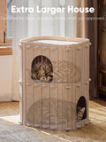 FUKUMARU Cat House for Indoor Cats, 23.62 Inch Large Cat Bed Cave Condo, 2-Storey Cozy Felt Covered Cats Tunnel Kitten Hideaway for Multicats, Scratch Resistant, Beige
