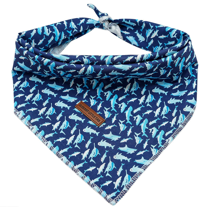 Elegant Little Tail Dog Bandana, Shark Print Pet Birthday Cotton Boy Dog Bibs Scarf, Soft Adjustable Square Kerchief for Small Large Dogs