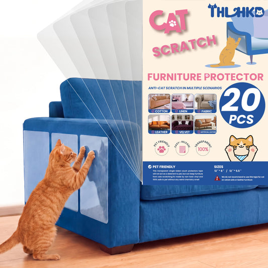 20PCS Cat Scratch Furniture Protector, Couch Protectors Tape from Cats Claws Scratching, Single Sided Clear Sticky Sheets Proof Clawing Sofa Corner Protection Cover Anti Scratch for Furniture
