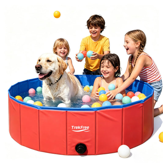 TrekFree Foldable Pet Pool, Puppy Small Medium Large Dogs Pool,Non-Slip Pet Bath Tub for Outdoor Backyard,Collapsible Dogs Swimming Pool for Dogs Cats and Kids 47" red