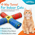 Dr. Fluffyyes Cat Toys - 4-Way Tunnel for Indoor Cats with Peek Hole & 2 Mice - Large Foldable Rainbow Tube with Hanging Ball for Kittens, Rabbits, Small Dogs - Ideal Cat Toy