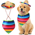 Saintrygo Dog Sombrero Hat Pet Carnival Costume Straw Mexican Hat and Dog Bandana Pet Triangle Bib for Mexican Cowboy Carnival Decorations