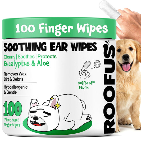 ROOFUS THE DOG Dog Ear Cleaner Wipes 100 Counts - Vet-Recommended Pet Ear Wipes to Remove Wax, Dirt, Relieve Ear Itching & Inflammation for Dogs & Cats