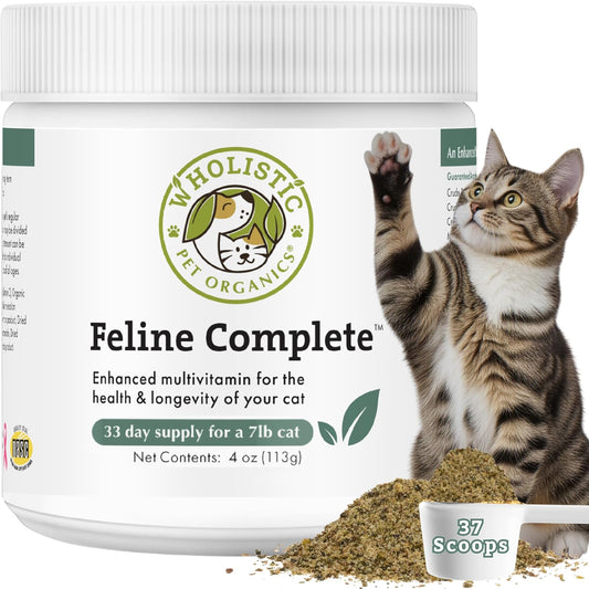 Wholistic Pet Organics Feline Complete - 4 oz - Organic Cat Multivitamin + Probiotic Supplement for Overall Health, Skin & Coat Support - Cat Vitamins for Cats Health - Kitten & Senior - 37 Scoops