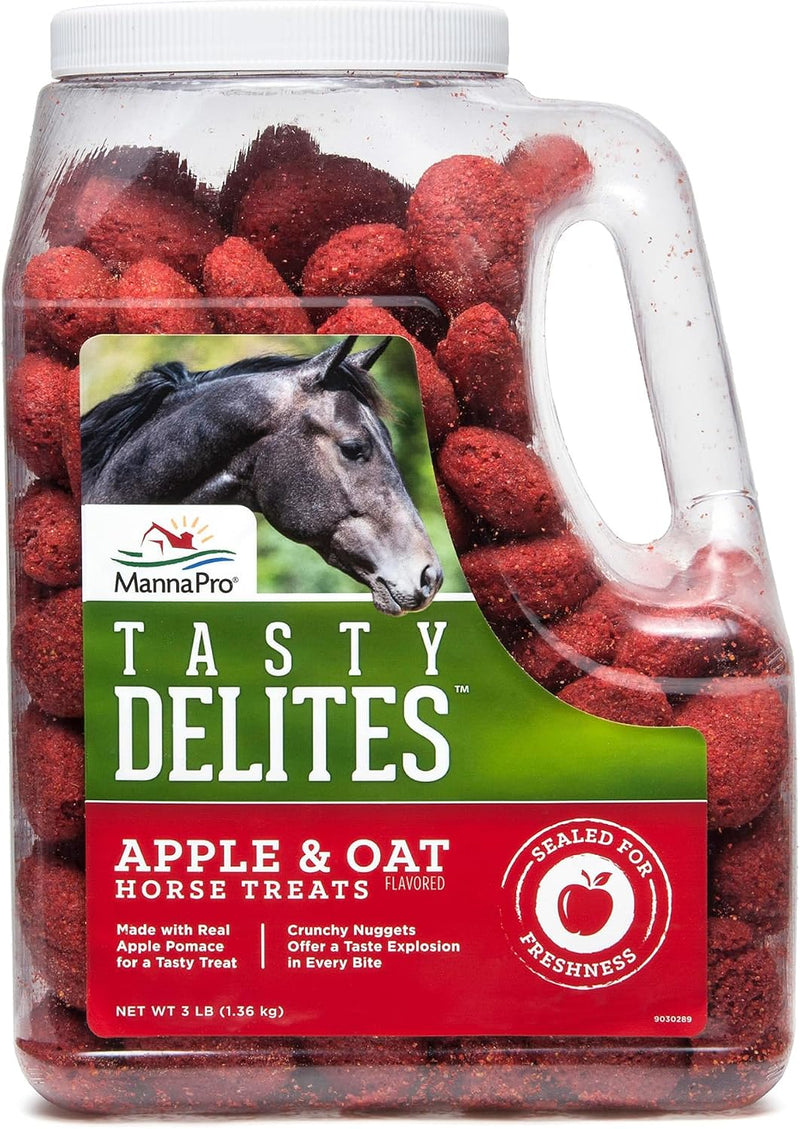 Manna Pro Tasty Delights Horse Treats, Apple & Oat Flavor, 3 lb Tub