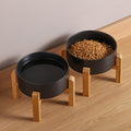 Addogyy Black Elevated/Raised Dog Bowl Ceramic with Wood Stand for Medium Large Breed,Dog Food Water Dish Heavy Weighted,8 in Non Slip Modern Cute Porcelain Pet Bowl Extra Large