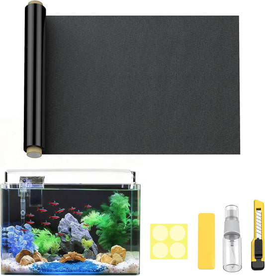 Pawfly Black Aquarium Background, 25.2" x 11.8", Static Cling Tank Background Wallpaper, No Glue Reusable PVC Fish Tank 