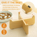 Cilkus Non-Slip Rubberwood Elevated Cat Feeder Stand - 6.1"x3.5" Detachable Bowl Holder, Ergonomic Anti-Vomiting Raised Pet Dish Stand (Green(Ceramic)-Bamboo Stand)