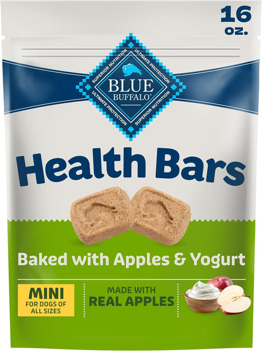 Blue Buffalo Health Bars Mini Crunchy Dog Biscuits, Oven-Baked with Natural Ingredients, Apples & Yogurt, 16-oz Bag