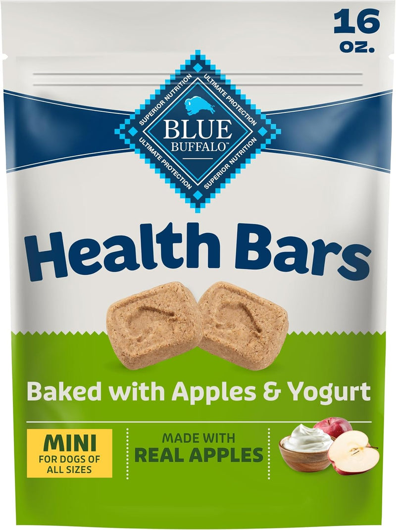 Blue Buffalo Health Bars Mini Crunchy Dog Biscuits, Oven-Baked with Natural Ingredients, Apples & Yogurt, 16-oz Bag