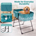 SereneLife Foldable Dog Bath Tub with Adjustable Height, 360° Access, Drain Hose & Storage Pockets – 130 lb Capacity Grooming Station for Indoor/Outdoor Use (Blue)