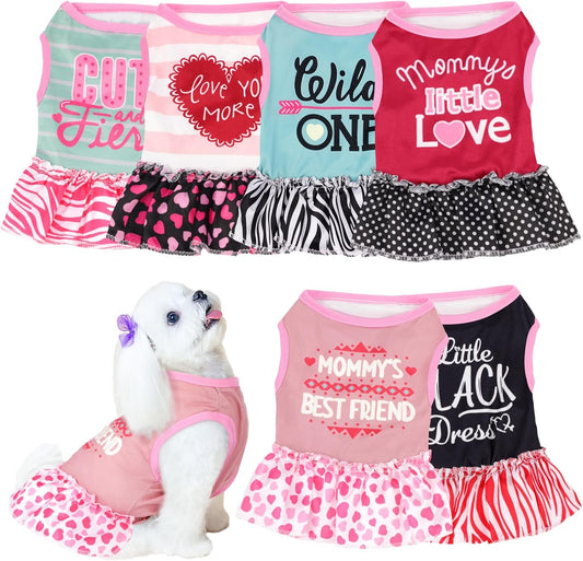 6 Pack Girl Dog Clothes Pet Dress Shirt Female Cute Dog Sundress Puppy Summer Apparel Clothes Outfits with Ruffles for P