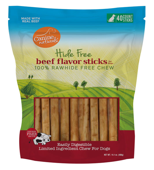 Canine Naturals Beef Chew - Rawhide Free Dog Treats - Made with Real Beef - Poultry Free Recipe - All-Natural and Easily Digestible - 40 Pack of 5 Inch Stick Chews
