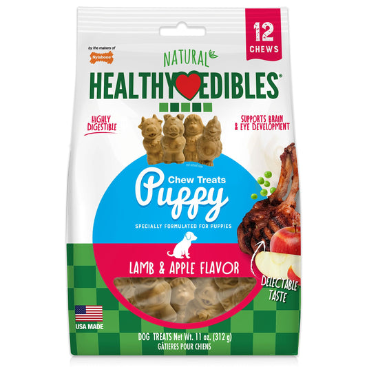 Nylabone Healthy Edibles Natural Puppy Chews Long Lasting Treats for Puppies, Lamb & Apple Flavor, Small/Regular (12 Count)