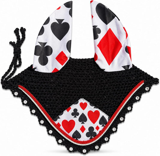 Horse Ear Bonnet for Horses, Floral Print Fly Bonnet with Crystal Edge, Handmade Crochet Fly Veil, Breathable Stretch Ea
