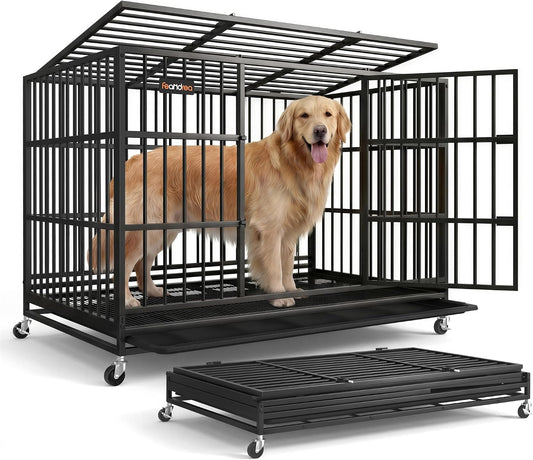 Feandrea Heavy-Duty Foldable Dog Crate, 5-Minute Quick Setup, Double Doors
