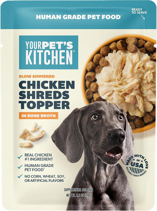 YOUR PET'S KITCHEN Chicken Whole Muscle Shreds Dog Topper, 2.6 oz (12-Pk)