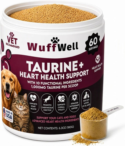 WuffWell Taurine for Dogs & Cats 1000mg 10-in-1 Heart Health Supplement