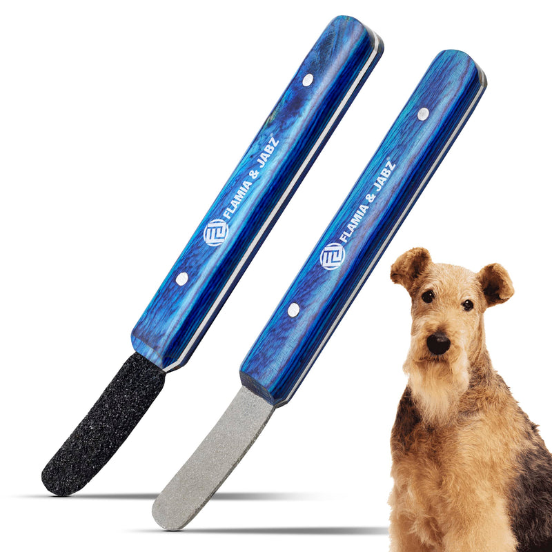 FLAMIA & JABZ Stripping Metal Stone Diamond Edged for Dogs, Cats & Pets with Wooden Grip (2 Piece Pack of Coarse & Fine)