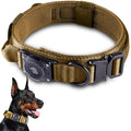 2026 Upgrade Waterproof AirTag Dog Collar, Military Tactical Dog Collar with AirTag Holder, Comfortable Control Handle and Metal Buckle, GPS Dog Collar Holder for Medium to Large Dogs (Khaki,L)