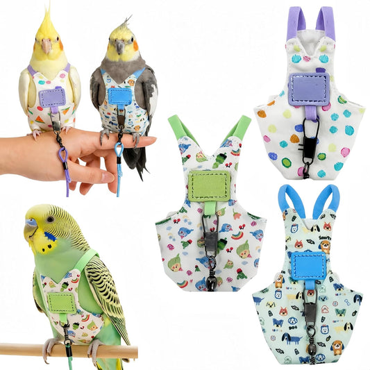 Bird Diapers with Flying Leash, Bird Harness Flight Suits Diapers Parrot Nappy with Waterproof Inner Layer Cute Urine We