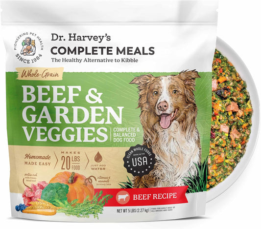 Dr. Harvey's Beef & Garden Veggies Dog Food, Whole-Grain Dehydrated Dog Food with Freeze-Dried Beef (5 Pounds)