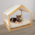 Dog House - 30x24-Inch Indoor Dog House with Soft Cushion and Adjustable Canopy - Wood Dog Furniture for Small to Medium