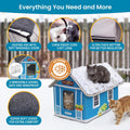 Deluxe Heated Cat House for Winter - Weatherproof, Insulated, Easy Assembly, Cat Heating Pad, Dual Escape Doors, Outdoor & Indoor Cat House - Blue Tiles Pethouse