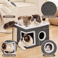 Crispedia Cat Beds for Indoor Cats, Large Cat Cave with Fluffy Ball and Scratch Pad, Foldable Cat Scratch House with Hideaway Condo for Kitten,16x16x13inch,Grey