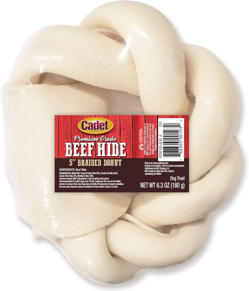 Cadet Premium Grade Beef Hide Braided Donut Dog Chews, 5