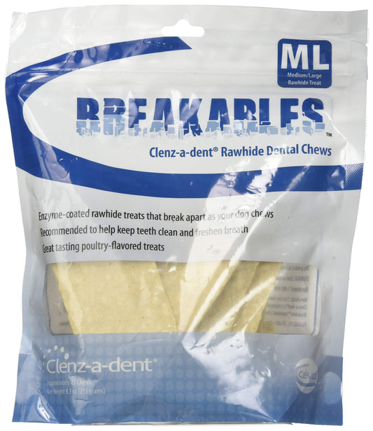 CEVA Animal Health Breakables Clenz-A-Dent Rawhide Dental Chews for Dogs, Medium/Large/11-50 lb/15 Count