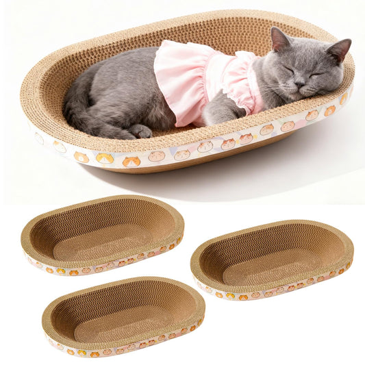 Spindro 3 Pack Large Cat Scratcher Cardboard, Oval Cat Scratcher Bed Cat Scratch Pad Board Lounge Couch for Indoor Cats Bowl Shaped Cat Scratching Post Nest for Cats Grinding Claw Furniture Protector