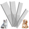 WRW Stainless Steel Dog Combs [4 Pcs], Groom Like a Professional, Coarse Pet Butter Comb for Dog ＆ Cat, Rounded Corners Prevent Friction and Breakage, 4 Sizes of Steel Teeth Fit Most Pet Fur