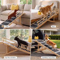 Luciphia Wooden Dog Ramp for High Bed 65.7" Extra Long Solid Wood Pet Ramp with Non-Slip Mat & Safety Side Rails 5-Level