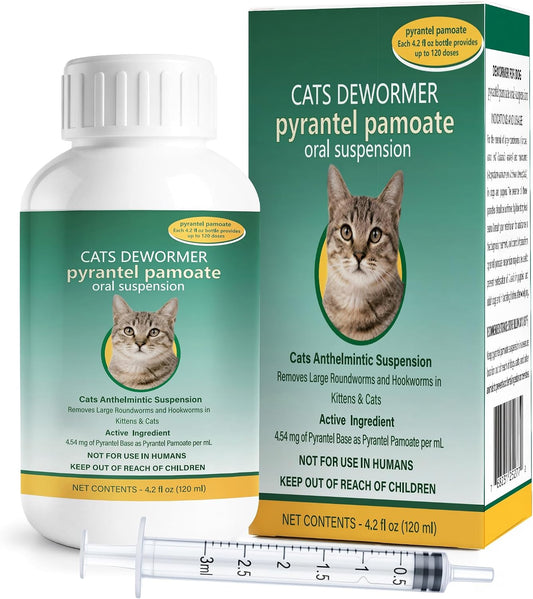 Cat Dewormer for Cats Liquid – Pyrantel Pamoate Broad Spectrum Wormer for Roundworms & Hookworms, 120 mL (4.2 fl oz)