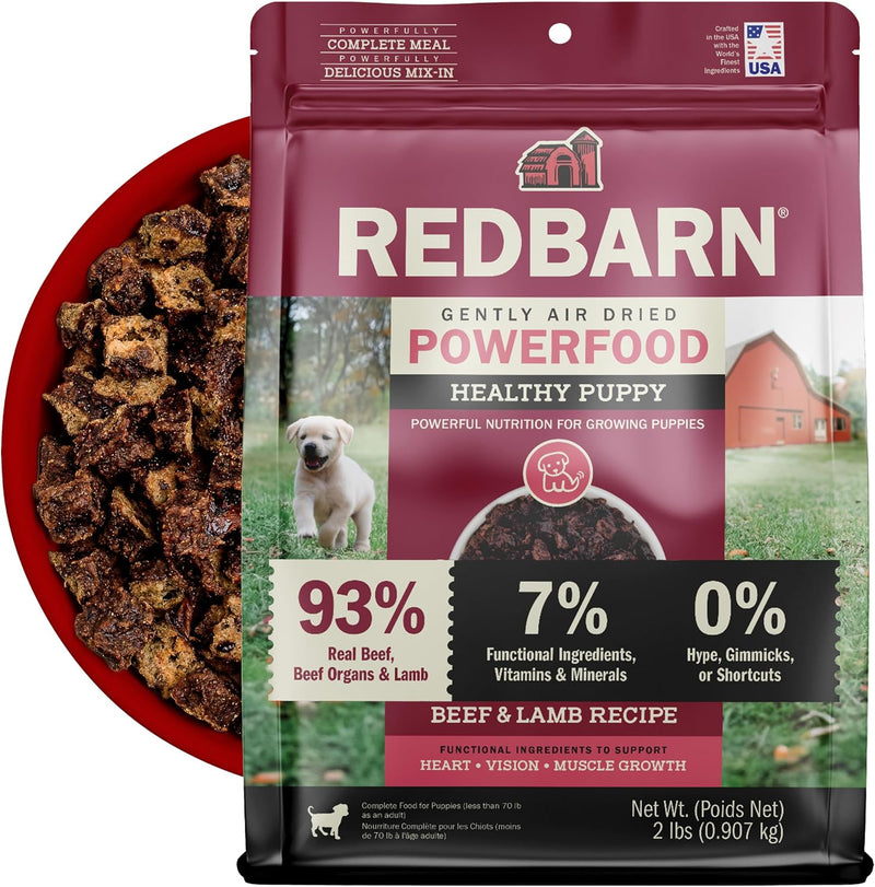 Redbarn Puppy Powerfood Air Dried Dog Food or Dry Topper, Beef & Lamb, 2lb